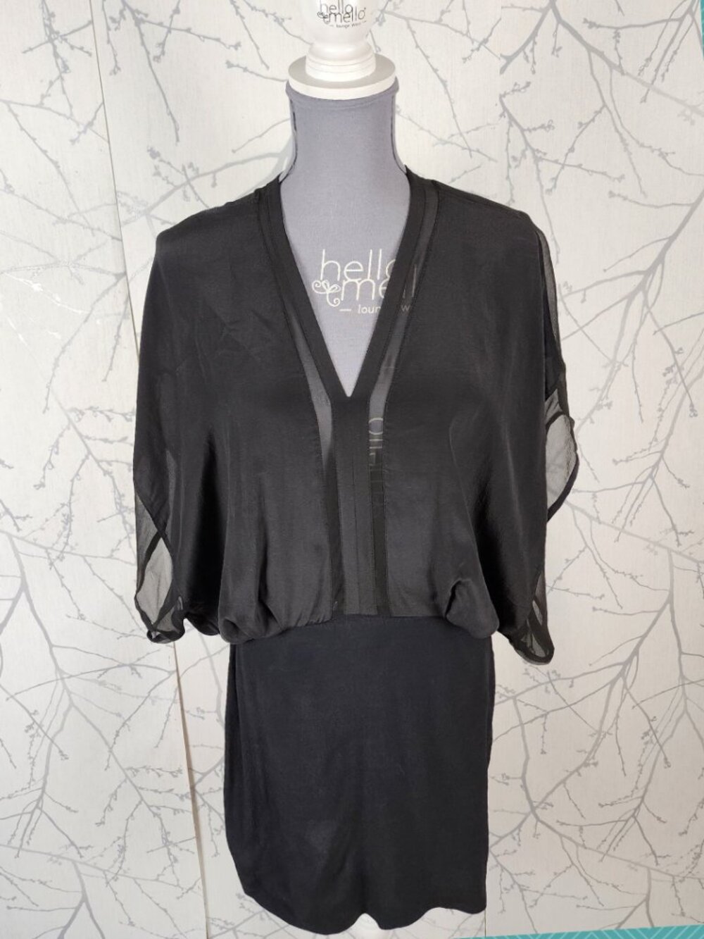 Magali Pascal Black 100% Silk Chiffon Batwing Blouson Dress